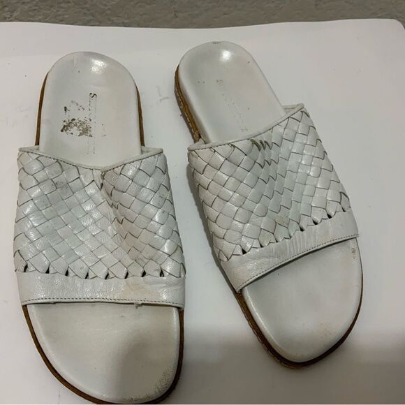Sesto Meucci white tan Leather Woven Slide Sandals size 5 - Picture 1 of 6